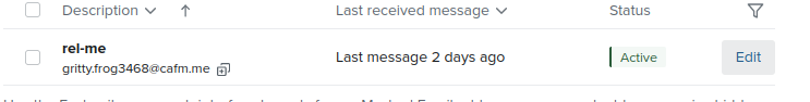 gritty.frog3468 email in the masked email interface of fastmail